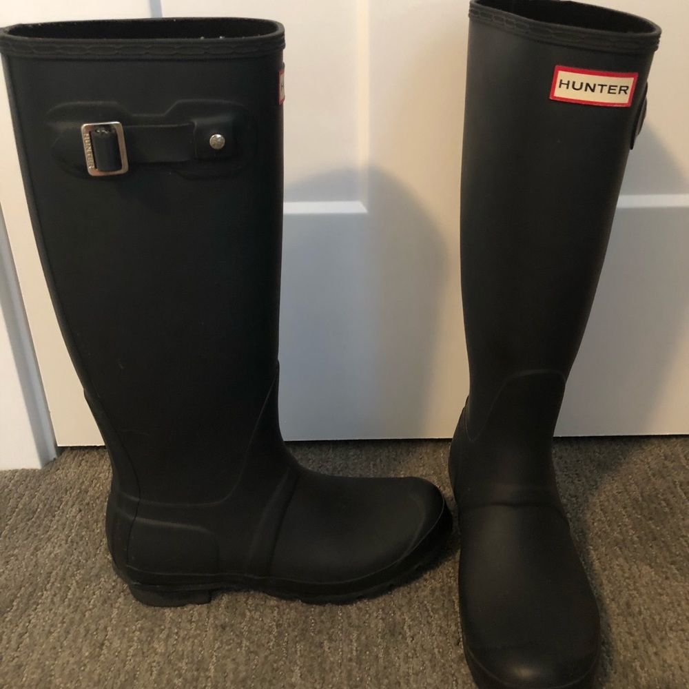 Tall black matte hunter boots